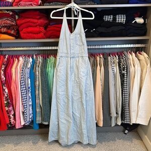 Universal Thread blue halter neck elasic back cut out maxi jean dress size 4 NWT